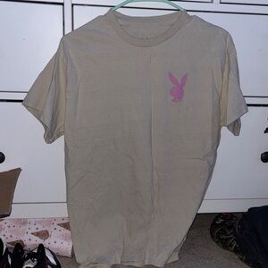 PLAYBOY Beige Tee with Pink Logo